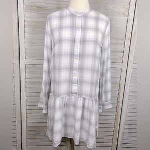 GAP Long Sleeve Shirt Dress Drop Waist Gray/White Plaid-Medium